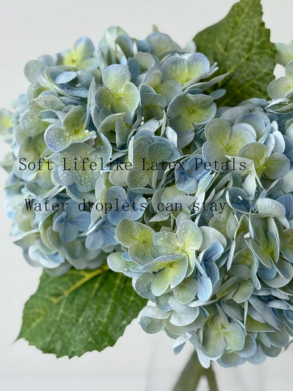 YalzoneMet 5 Pcs Light Blue-Green Real Touch Hydrangea Artificial Flowers 21" Faux Latex Hydrangea Flowers for Wedding Table Centerpieces Fake Flowers for Party Home Kitchen Living Room Decor