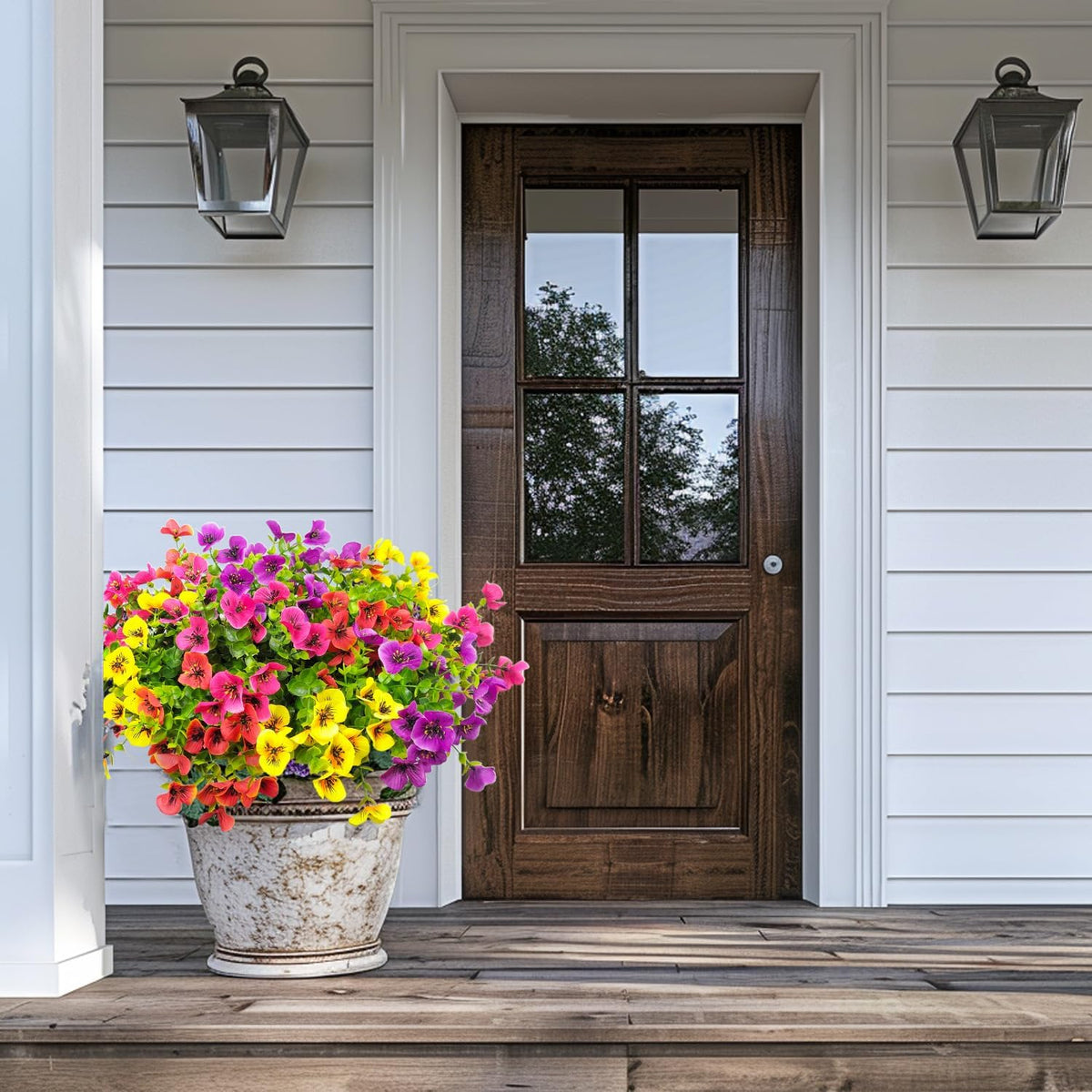 Pansies Artificial Flowers for Outdoors 12 Bundles Fake Silk Pansy Faux Plastic Plants UV Resistant for Home Outside Garden Planter Front Door Porch Yard Patio Decor (Multicolor)
