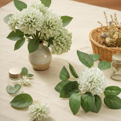 Artificial Flowers, 25 Pcs Realistic Artificial Rose for DIY Wedding Bouquets Centerpieces Arrangements, Sage Green Dahlia Flowers with Stem for Bridal Shower Party Home Decorations