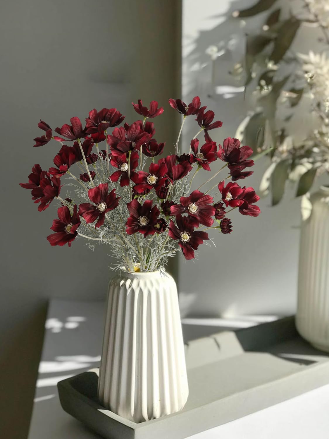 6 Pcs Cosmos Silk Flowers 24" Wild Flowers Artificial Fake Flowers Arrangement for Wedding Party Kitchens Home Decoration (Burgundy)