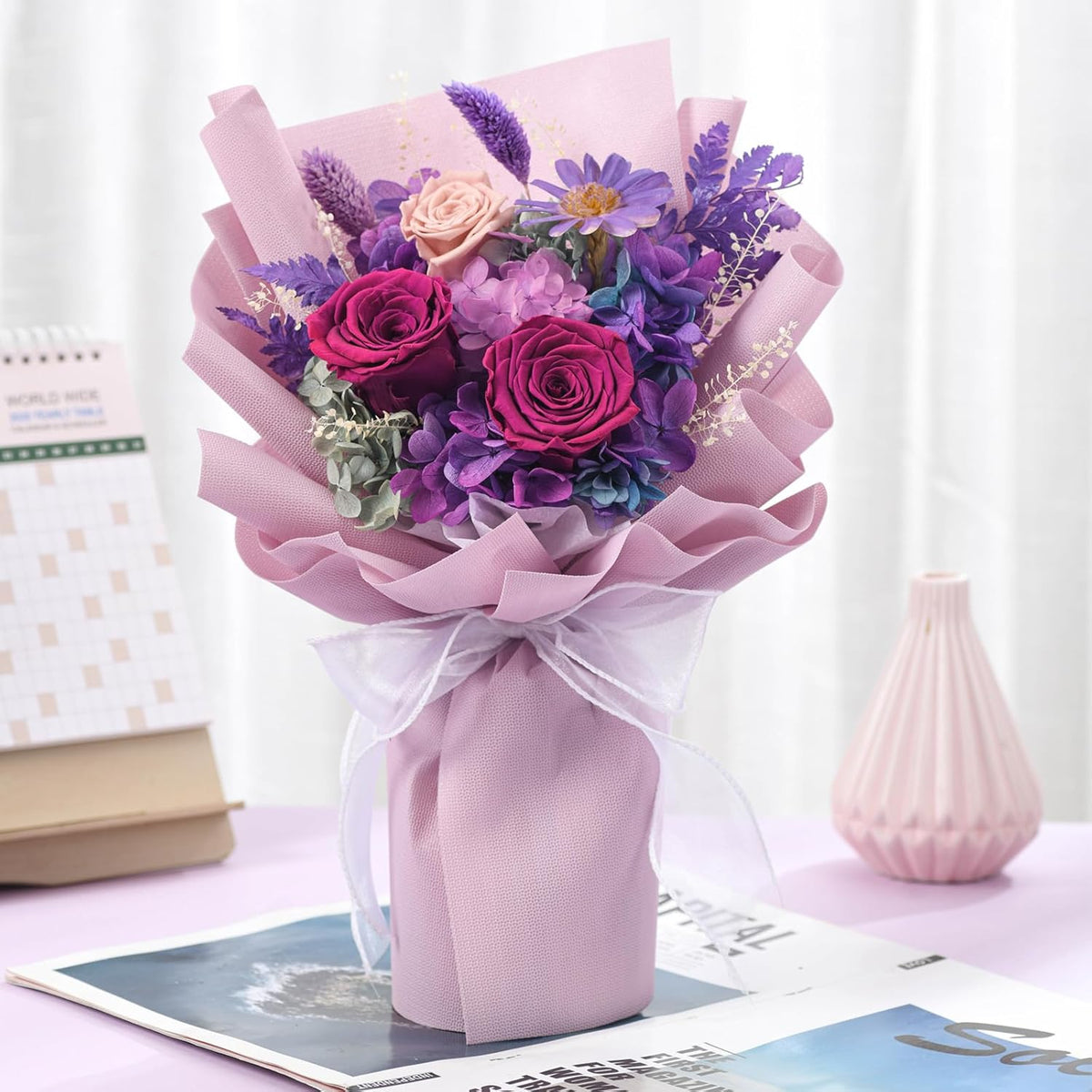 lovenfold Preserved Flowers for Delivery, Purple Rose Bouquets That Last 1-3 Years, Birthday Flowers Gifts for Women Mom Grandma Wife Friends