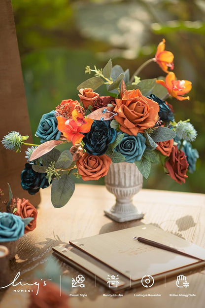 Refined Teal Burnt Orange Silk Home Decor Bundle