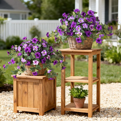2PCS Artificial Petunia Flowers for Outdoors, Fake Flowers for Outdoor Planters UV Resistant Faux Silk Petunias for Garden Porch Yard Balcony Patio Realistic Home Kitchen Decor(Double Purple)