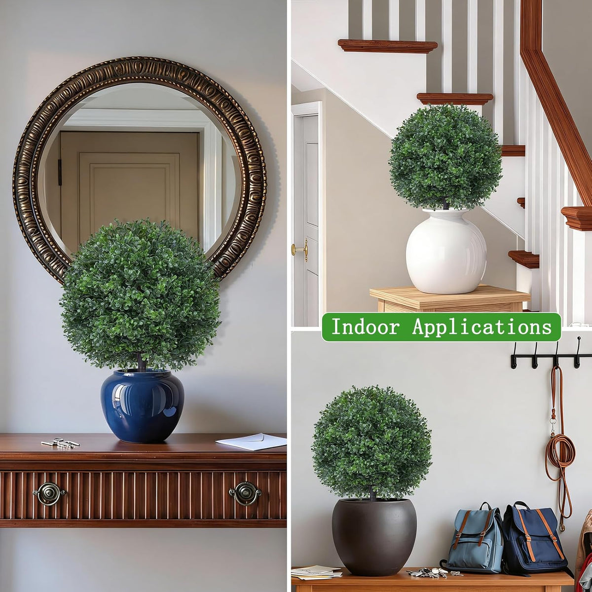 2Pcs Artificial Boxwood Topiary Ball Tree, UV Resistant Artificial Outdoor Shrubs with Spike, Decorative Evergreen Fake Topiary Bushes Plant for Front Porch Garden