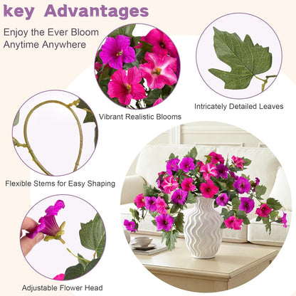 Artificial Fake Flowers for Outdoor Spring Decoration, 2PCS Faux Silk Petunias No Fade UV Resistant Flowers for Outside Garden Porch Yard Balcony Patio Realistic Indoor Decor(Fuchsia)