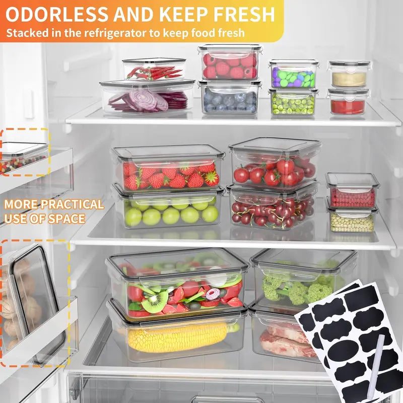40-Piece Rectangular Plastic Kitchen Food Storage Set - 20 Bases & 20 Lids, Airtight & Leakproof