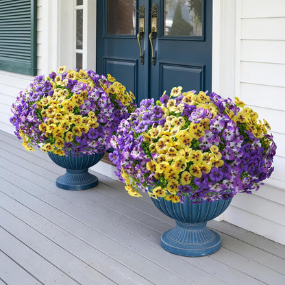 Ivydale 20 Pcs Artificial Fake Pansy Flowers for Outdoors Spring Decor, Faux Silk Pansies UV Resistant Plants for Front Door Porch Yard Patio Window Box Home Decor (Purple Yellow Gradient Purple)