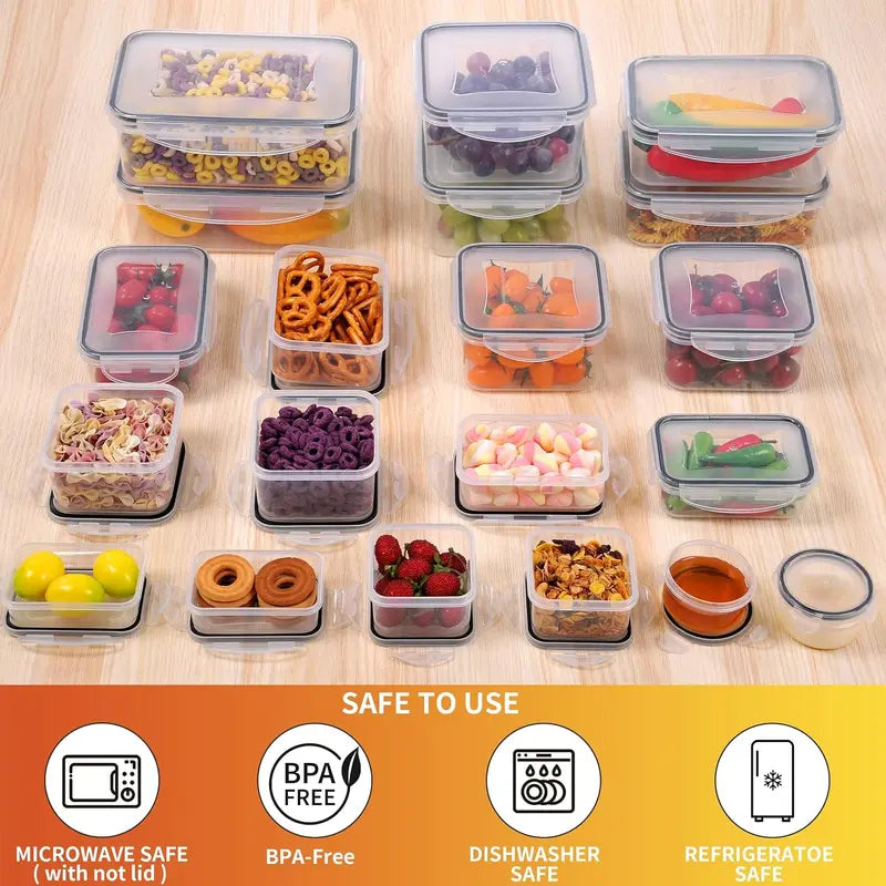 40-Piece Rectangular Plastic Kitchen Food Storage Set - 20 Bases & 20 Lids, Airtight & Leakproof