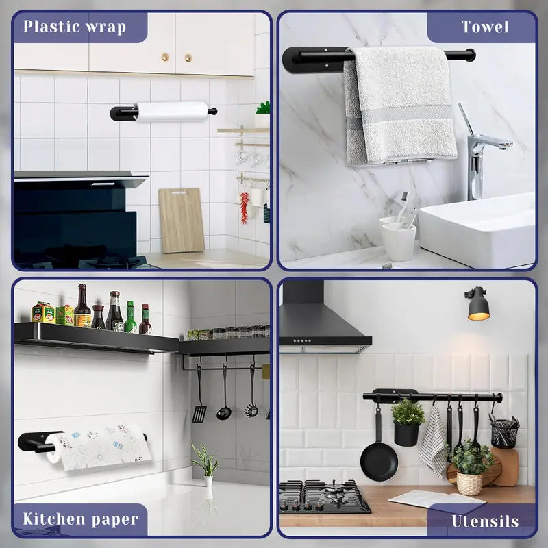 Self-Adhesive Paper Towel Holder Under Cabinet - SUS304 Stainless Steel Wall Mount Rack