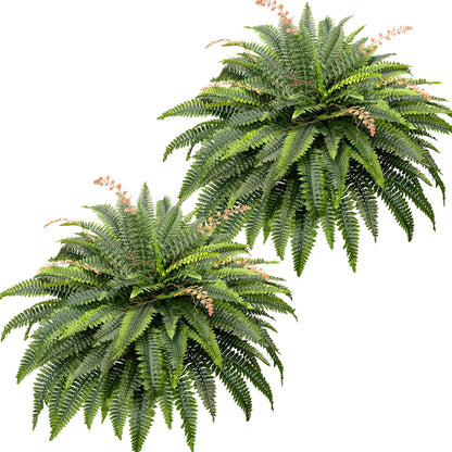 CQURE 128 Branches Fake Ferns Artificial Plants Large, 50" Set of 2 Artificial Boston Ferns Faux Hanging Fake Plants for Outdoors Planter Home Garden Decor