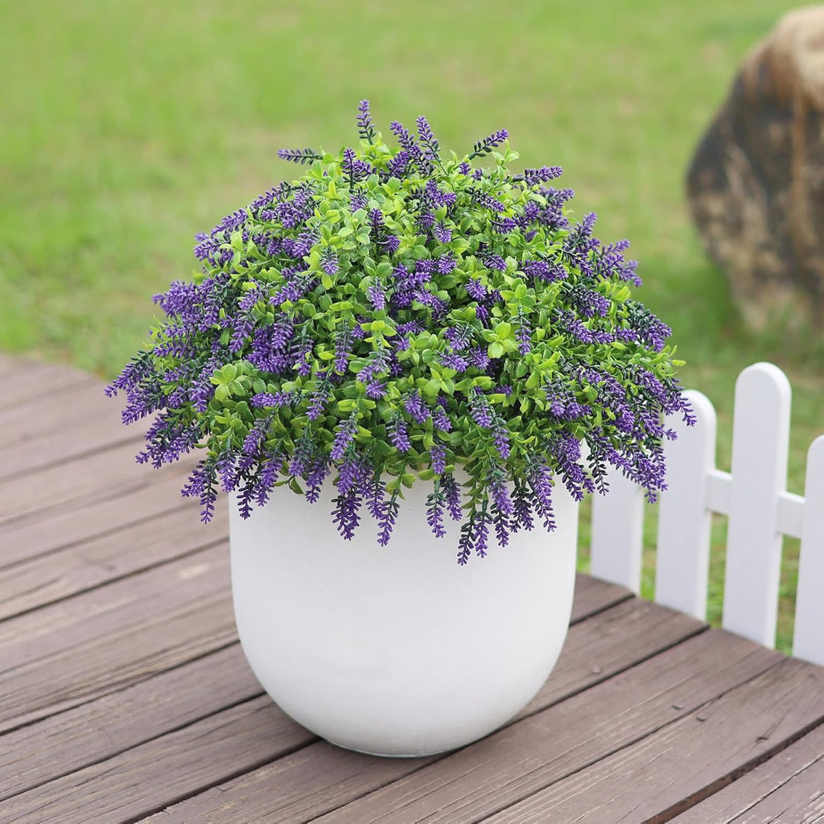 Artificial Boxwood Topiary Ball with Lavender - Set of 2 for Front Porch Decoration, Fake Bushes Potted Plants Faux Greenery Tree UV Resistant for Outdoor Indoor Garden Farmhouse Home Decor (Purple)