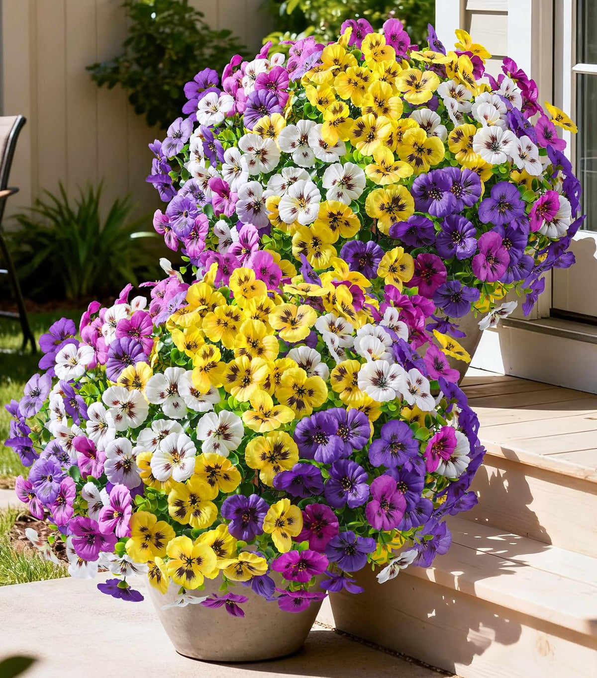 Ivydale 20PCS Fake Artificial Pansy Flowers for Outdoors Spring Decor, Faux Silk Pansies UV Resistant Plants for Front Door Porch Yard Patio Window Box Home Decor (Fuchsia Purple Yellow White)