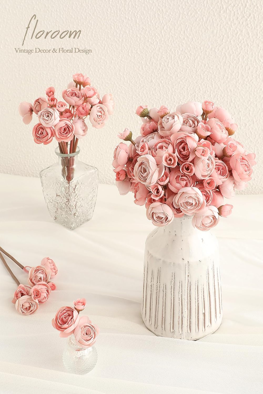Classic Dusty Rose Artificial Ranunculus Home Decor Set