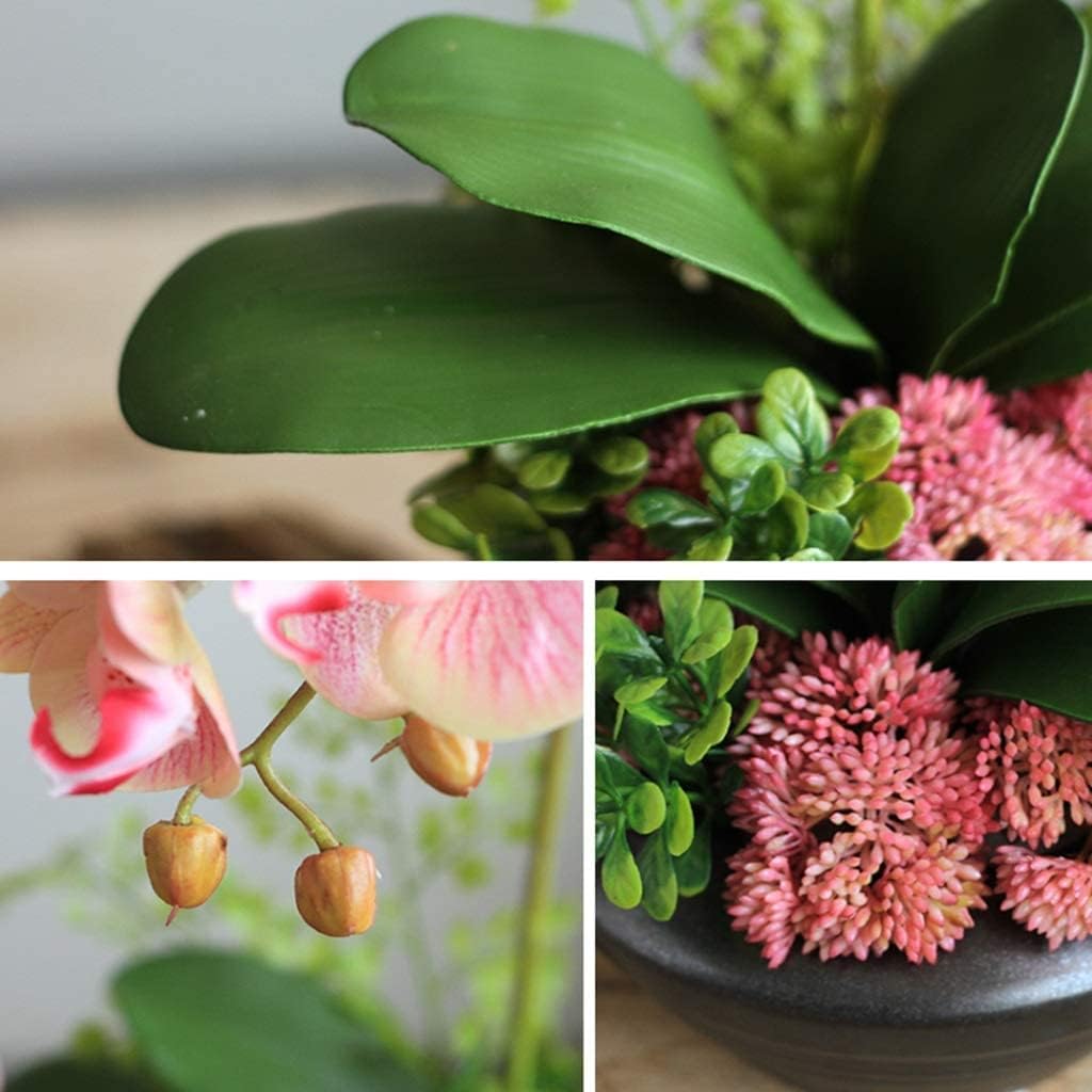 Artificial Flower Waterproof Faux Orchids Plastic Leaves Artificial Phalaenopsis Flowers with Porcelain Vase Artificial Flowers Decoration Beautiful Shape,