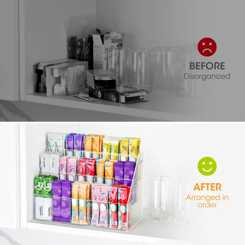 15-Slot Clarity Acrylic Drink Packet Organizer - Display Holder and Storage Rack for Water Flavor Mix