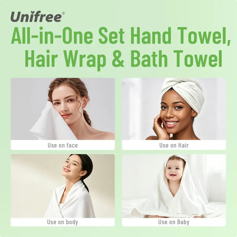 Biodegradable Disposable Towel Sets - 1 Bath & 2 Hand Towels, Ultra Soft & Portable