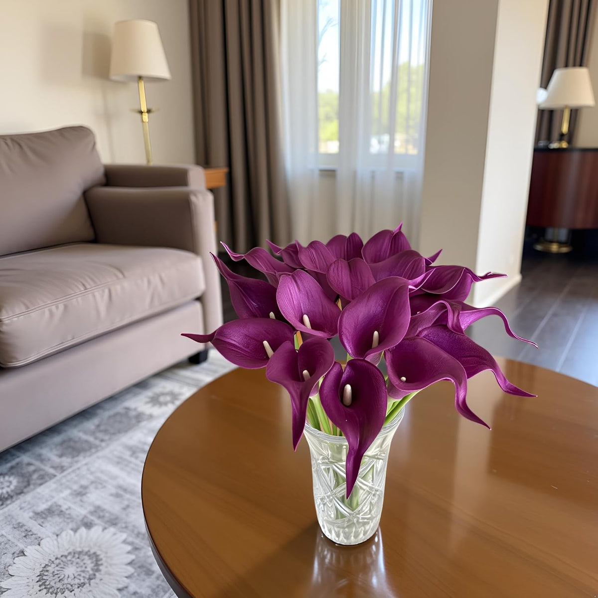 Artificial Calla Lily Flowers 18 Pack 14 Inch Purple Real Touch Latex - Home Decor Wedding Bouquets Party Floral Arrangements