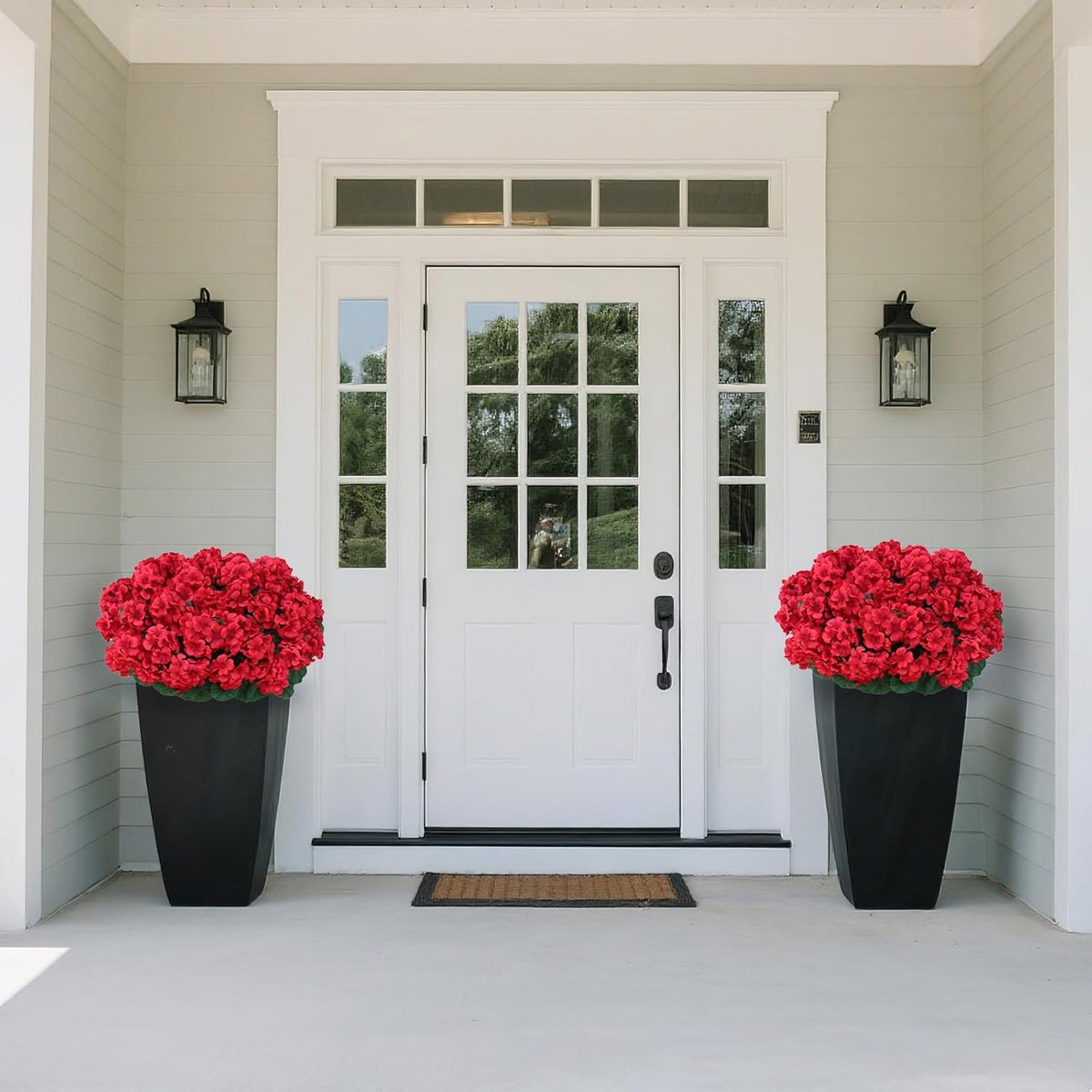 8 Bundles18" Artificial Geranium Flowers for Outdoor Spring Summer Decoration, Fake Silk Geranium Faux Plants UV Resistant for Front Door Planter Outside Home Garden Balcony Yard Porch Decor (Red)