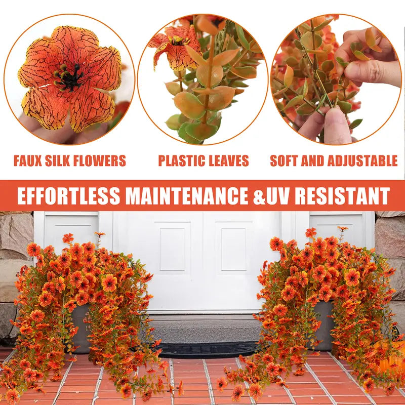 8-Piece Faux Daisy Vines Set - UV-Resistant Silk Plastic Hanging Plants with Eucalyptus Leaves