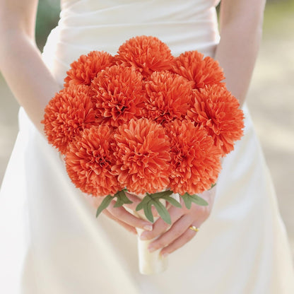 BonBloom's Artificial Chrysanthemums Flowers, 10 Pcs Realistic Large Faux Mums Chrysanthemums Ball Silk with Stems for Autumn Easter Home Floral Arrangement Table Centerpiece (Orange)