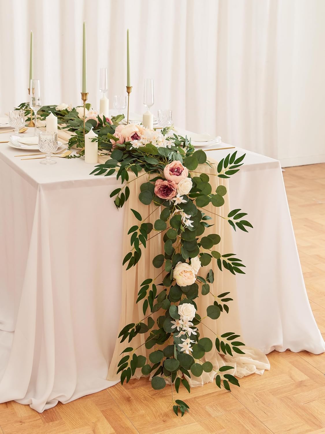 Refined Eight Foot Eucalyptus Peony Home Decor Statement