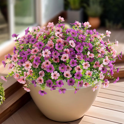 Ammyoo Artificial Fake Plants Flowers for Outdoor Spring Decor, 12 Bundles Faux Silk Mums for Planter Pot Colorful UV Resistant Look Real for Front Door Porch Patio Outside Yard(Purple Pink)
