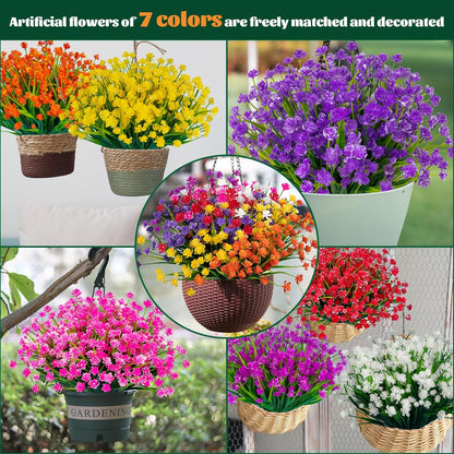 Lnoicy 20 Pcs Artificial Flowers for Outdoor, Plastic Flowers Decoration, UV Resistant Faux Flowers Shrubs, Artificial Plants for Indoor and Outdoor Garden Home Wedding Farmhouse (7 Colors)