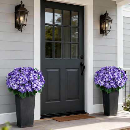 FOTEEWL Artificial Hydrangea Flower Topiary Trees - 2 Sets Faux Silk Flower Potted Plant, UV Resistant Fake Outdoor Hydrangea Bush for Front Door, Farmhouse, Garden, Porch Decor (Purple)