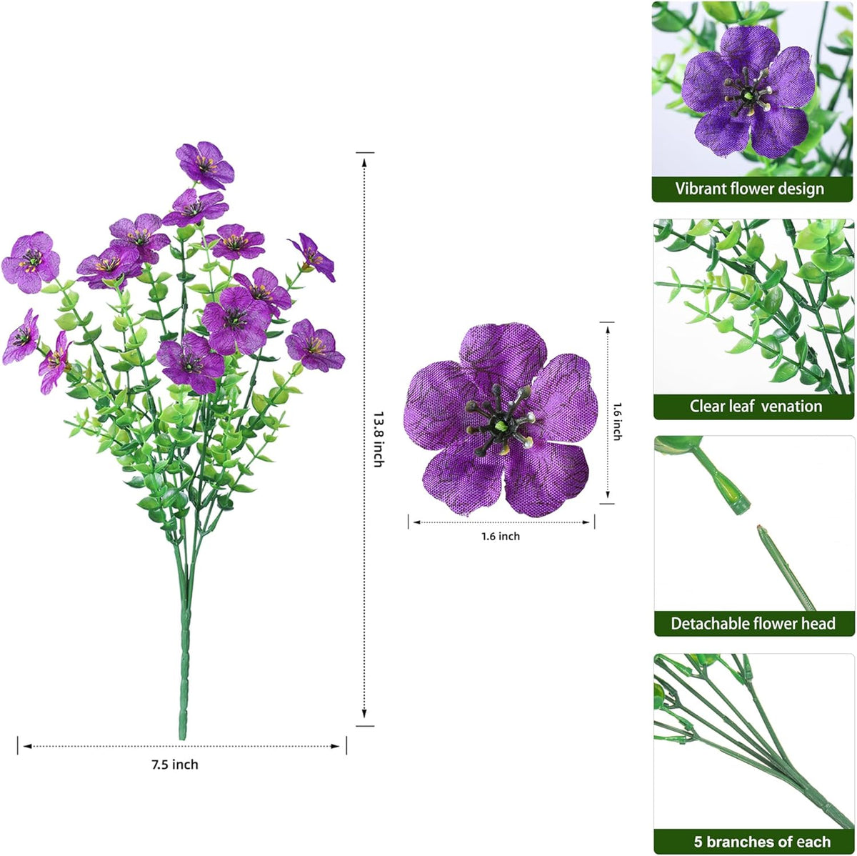 Ivydale Artificial Flowers for Outdoor 24 Bundles Fake Mums with Eucalyptus Leaves UV Resistant Silk Faux Daisy Flower Plant for Outside Home Porch Patio Window Box, 6 Color Mixed