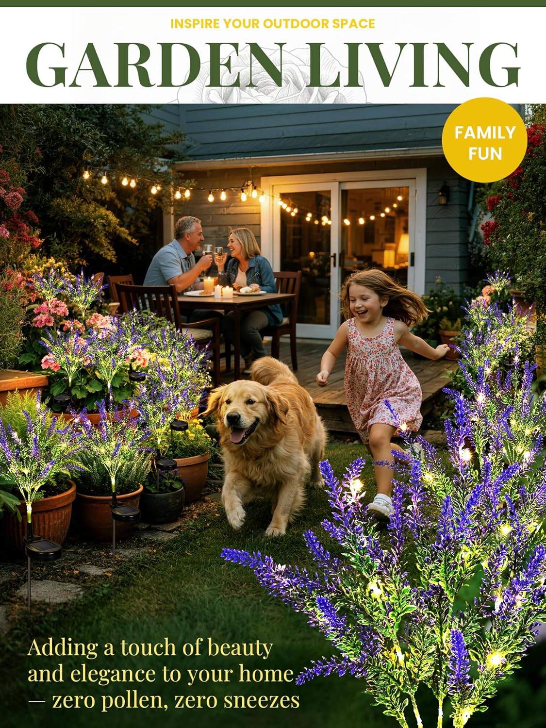 GIGALUMI Solar Garden Lights with Lavender, LED Garden Decor Carefree Solar Flowers Outdoor Waterproof, Yard Decorations Outdoor, Allergy-Free Everlasting Light up Flowers for Yard Patio (Set of 2)