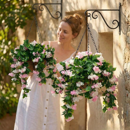 15" Faux Crepe Myrtle Hanging Baskets - Set of 2, Artificial Hanging Plants Flowers for Outdoors, No Maintenance Required, No Watering Needed. Brighten Your Porch Instantly! (Pink)