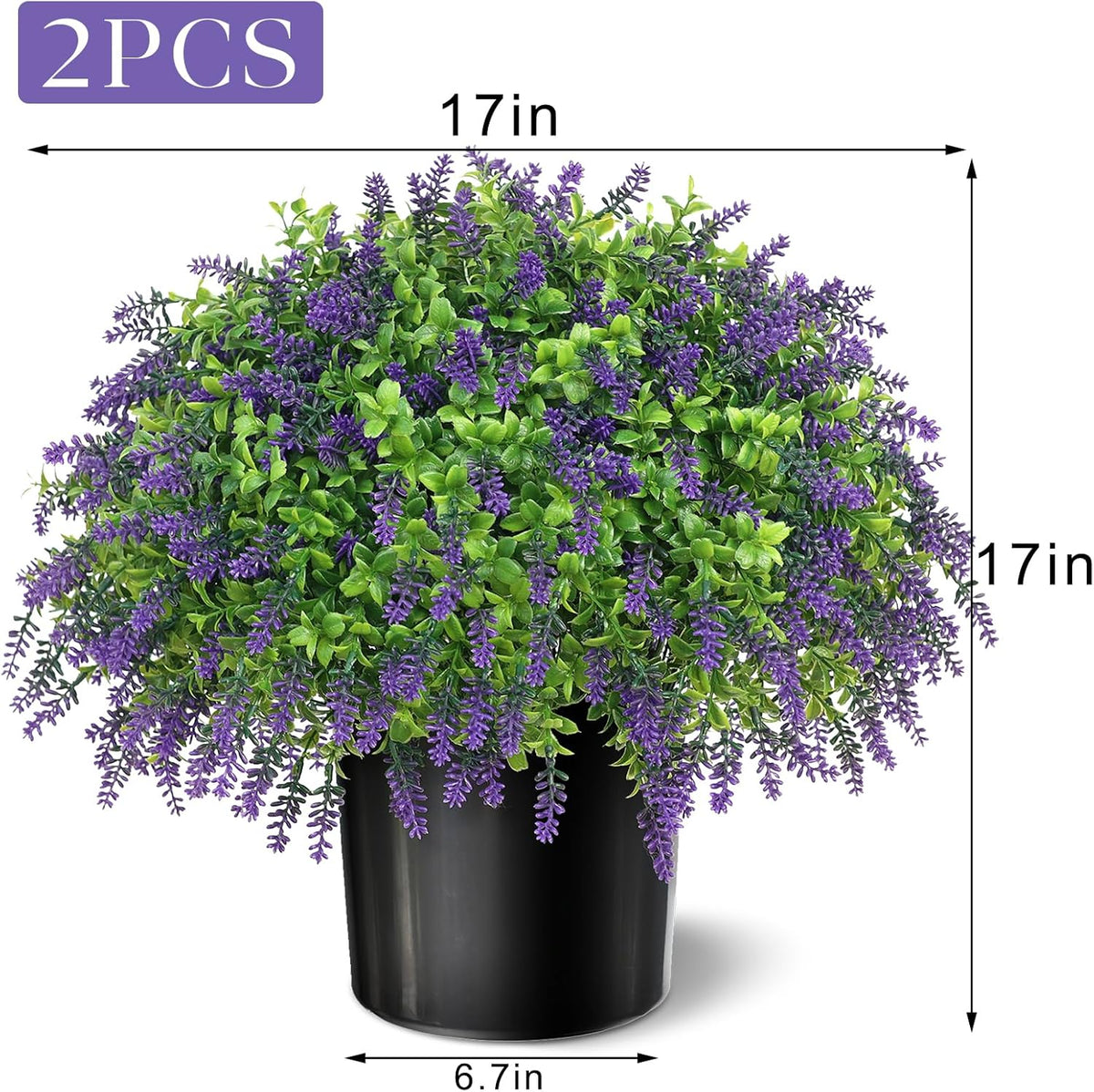 Artificial Boxwood Topiary Ball with Lavender - Set of 2 for Front Porch Decoration, Fake Bushes Potted Plants Faux Greenery Tree UV Resistant for Outdoor Indoor Garden Farmhouse Home Decor (Purple)