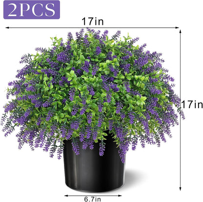 Artificial Boxwood Topiary Ball with Lavender - Set of 2 for Front Porch Decoration, Fake Bushes Potted Plants Faux Greenery Tree UV Resistant for Outdoor Indoor Garden Farmhouse Home Decor (Purple)