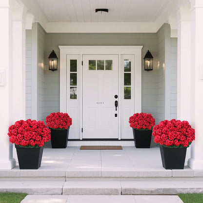 8 Bundles18" Artificial Geranium Flowers for Outdoor Spring Summer Decoration, Fake Silk Geranium Faux Plants UV Resistant for Front Door Planter Outside Home Garden Balcony Yard Porch Decor (Red)