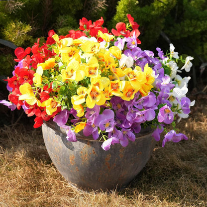 Artificial Flowers for Outdoor, UV Resistant Fake Silk Pansies Flowers, Realistic Faux Plants for Outside Indoor Porch Patio Window Box Planter Home Decor (16, Yellow Purple White Red)