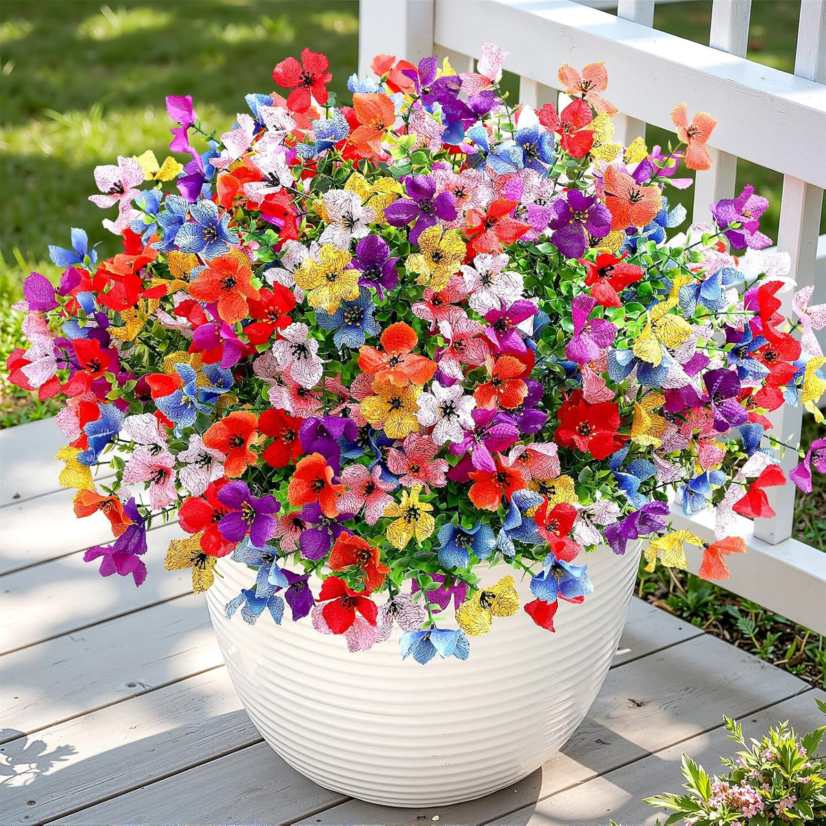 SHareconn 20 Bundles Artificial Flowers Outdoors Decoration, Fake Silk mums Eucalyptus Realistic UV Resistant Faux Plants for Outside Indoor Planter Porch Yard Home Spring Decor, Mix 8 Colors