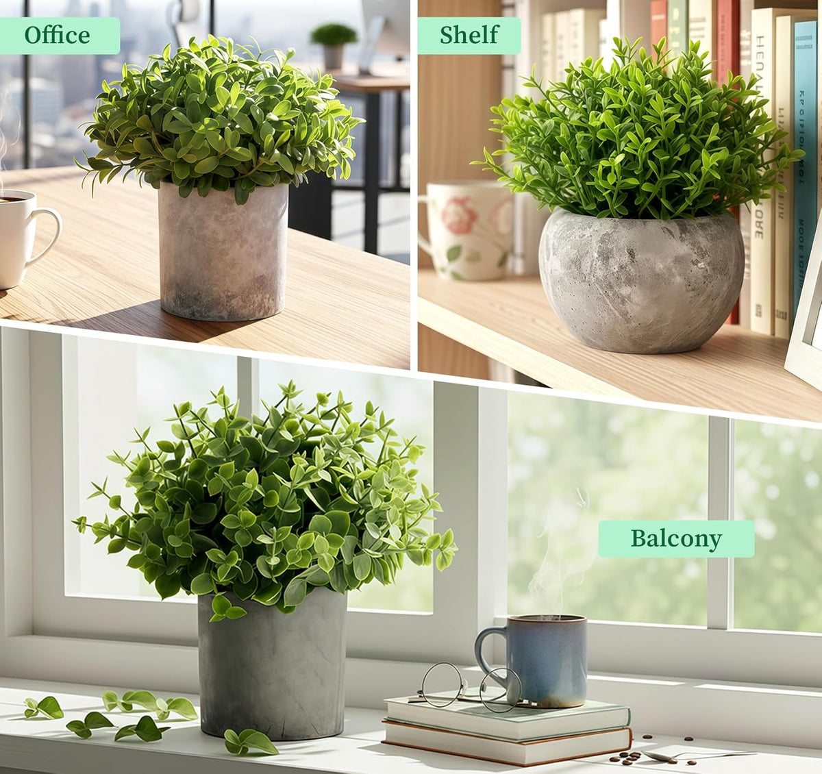 Lemonfilter Small Fake Plants, 5 Pack Mini Potted Artificial Eucalyptus Plant Greenery Plastic Fake Plants Faux Plant for Table Shelve Bathroom Kitchen Rustic Farmhouse Indoor Decor
