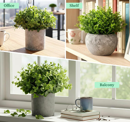 Lemonfilter Small Fake Plants, 5 Pack Mini Potted Artificial Eucalyptus Plant Greenery Plastic Fake Plants Faux Plant for Table Shelve Bathroom Kitchen Rustic Farmhouse Indoor Decor