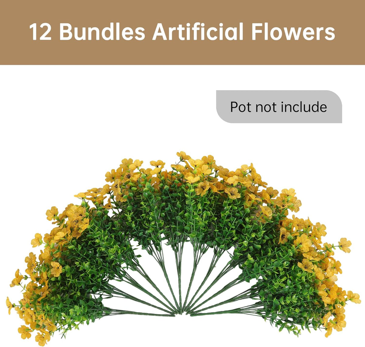 Artificial Faux Flowers Plants for Outdoors Outside Spring Summer Decoration, 12 Bundles Realistic Fake Flowers Plant Greenery Silk Daisy UV Resistant Planters Balcony Porch Patio Garden Home（Yellow）