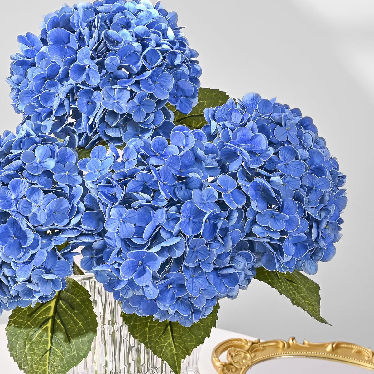 MARTINE MALL 3Pcs 21in Hydrangea Artificial Flowers, Latex Real Touch Hydrangeas Lifelike Large Hydrangea Flowers for Home Decor Party Arrangements Wedding Bouquets Centerpieces (Dark Blue)