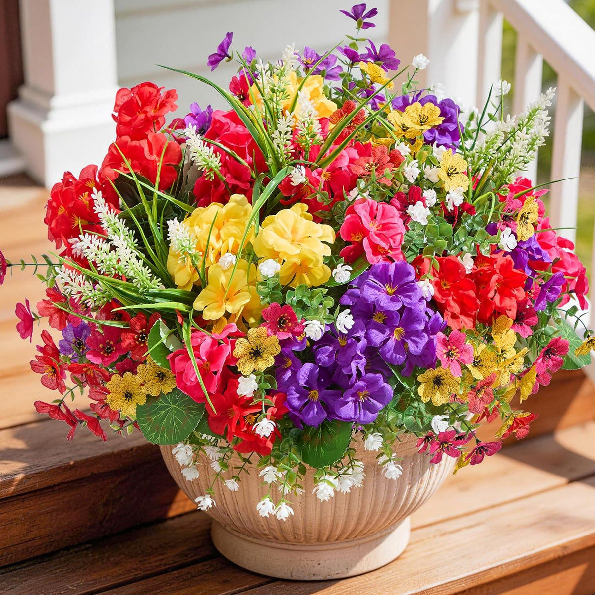 16 Bundles Artificial Flowers for Outdoors, UV Resistant Silk Faux Flowers for Outside Planters, Garden, Porch, Yard, Home Decor (Mixed Color)