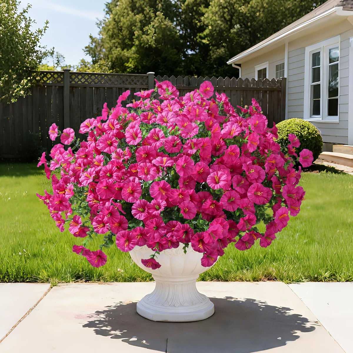 Ivydale 24 Bundles Artificial Flowers for Outdoors Faux Plants Spring Outdoor Decor Faux Silk Morning Glory with Eucalyptus Realistic UV Resistant for Outside Planters Porch Patio Garden Home Decor