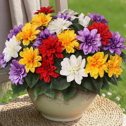 VIERENA 8 Bundles Artificial Dahlia Flowers for Outdoors Spring Summer Decor, No Fade Silk Flower Faux Dahlias Plant Arrangement for Home Garden Balcony Farmhouse（Purple）