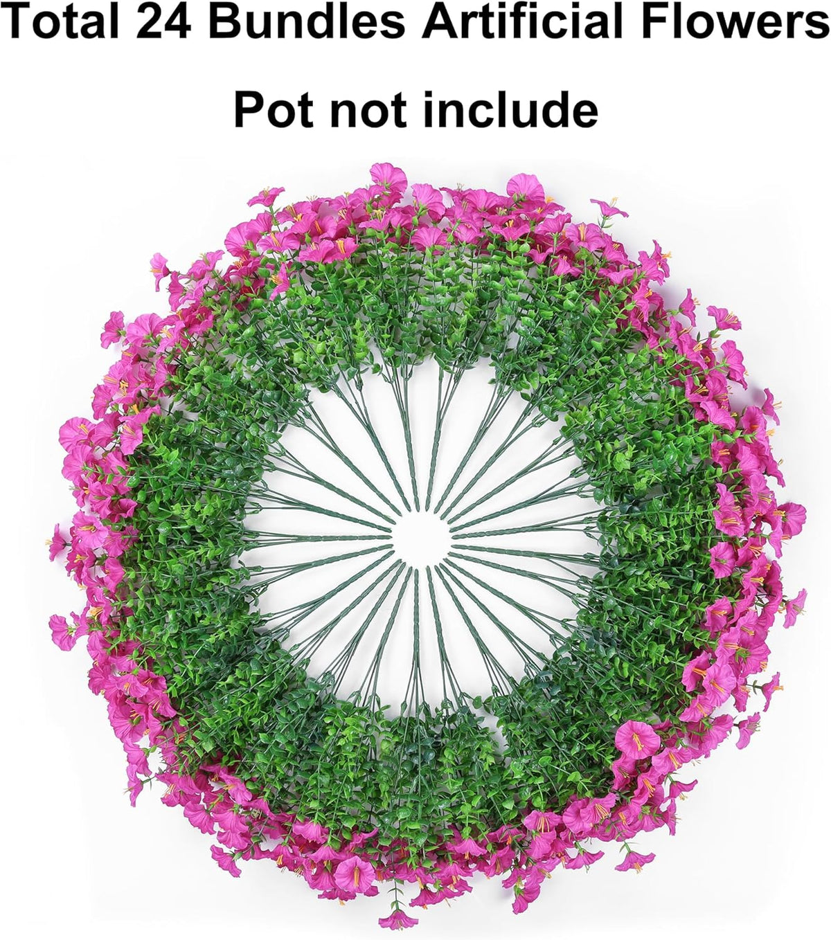 Ivydale 24 Bundles Artificial Flowers for Outdoors Faux Plants Spring Outdoor Decor Faux Silk Morning Glory with Eucalyptus Realistic UV Resistant for Outside Planters Porch Patio Garden Home Decor