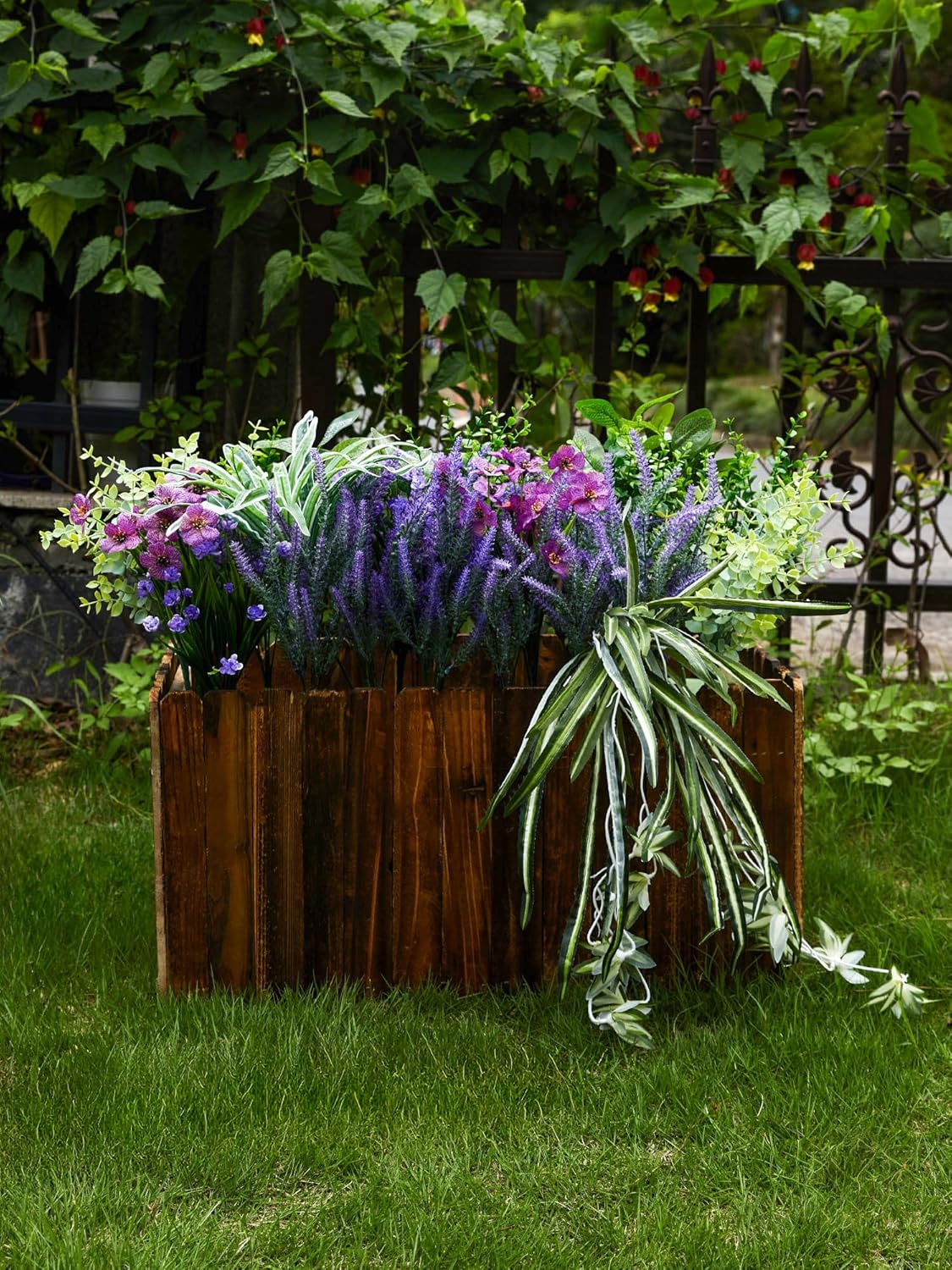 PARTY JOY 19 Bunches Fake Plants Outdoor, Fake Bushes UV Resistant Artificial Lavender Flowers Greenery Shrubs Faux Greenery for Outdoor Garden Patio Front Porch Yard Decor