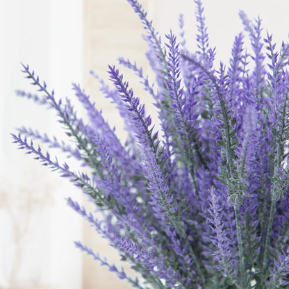 Ouddy Decor 24 Bundles Artificial Lavender Fake Flowers Faux Plastic Plants for Home Wedding Kitchen Garden Patio Window Box Office Table Centerpieces Indoor Outdoor Decor, Gray Purple