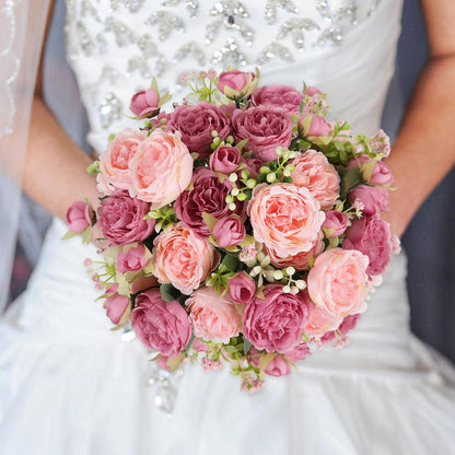 Artificial Peonies Silk Flowers, 2 Bundles Pink Faux Peony Bouquet for Home Wedding Decor