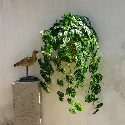2 PCS Artificial Hanging Plants, Fake Hanging Monstera Leaves Ivy Vine Faux Greenery Tropical Palm Leaves Outdoor Hanging Plants Leaf Plant for Garden Home Decor