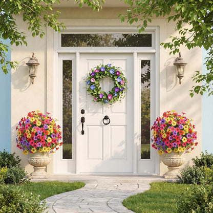 Alupssuc 2Pcs 20" Artificial Topiary Ball Flowers For Outdoors Planters, Spring Decoration with Spike, UV Resistant Faux Summer Plants, Fake Bushes Indoor Decor, Mix 4 Colors for Garden, Porch & Patio