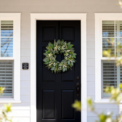 24 Inch Greenery Wreaths for Front Door – Artificial Eucalyptus Wreath with White Berries and Mixed Green Leaves, Year-Round Farmhouse Indoor Outdoor Door Wreath for Spring Summer Home Decor